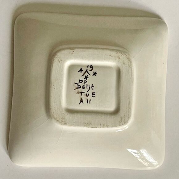 Vintage DP Delft Handpainted Floral 4” Tidbit Tray - Picture 12 of 15